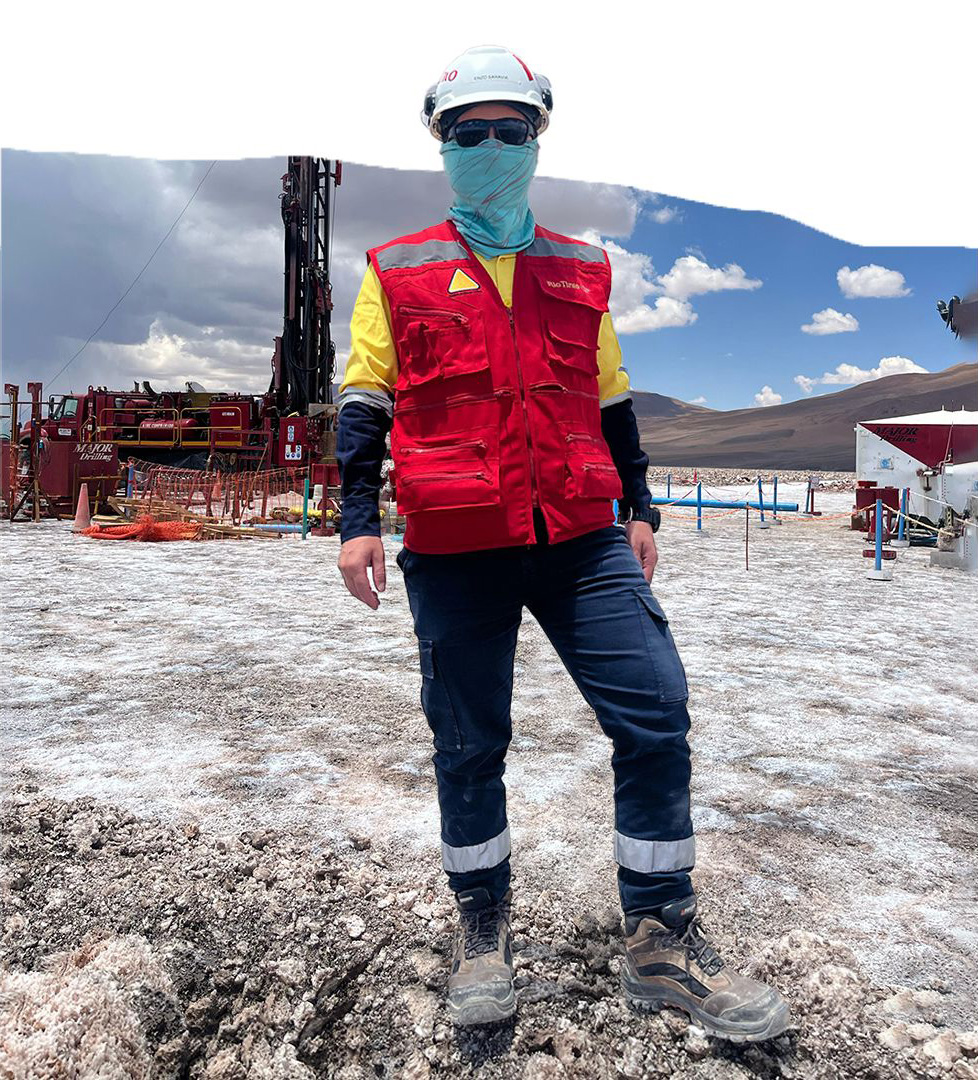 Enzo, Rincon geologist on-site in personal protective equipment